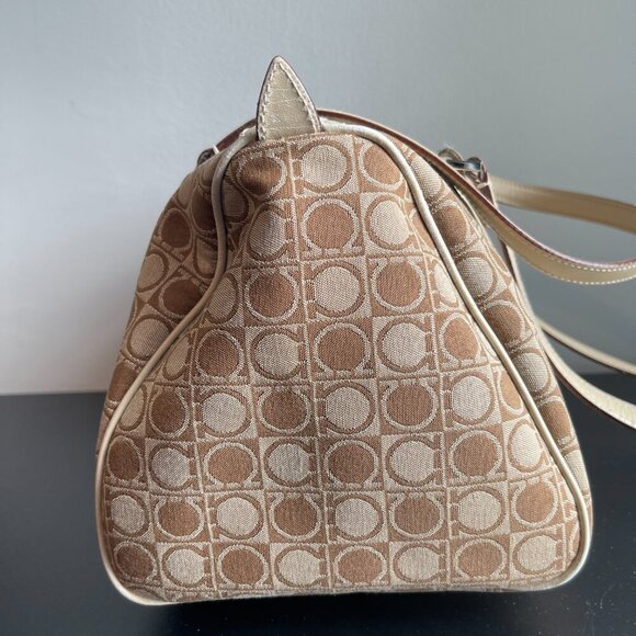 Salvatore Ferragamo Boston Bag Brown & Ivory Gancini All-Over Pattern - Preowned - Picture 7 of 16
